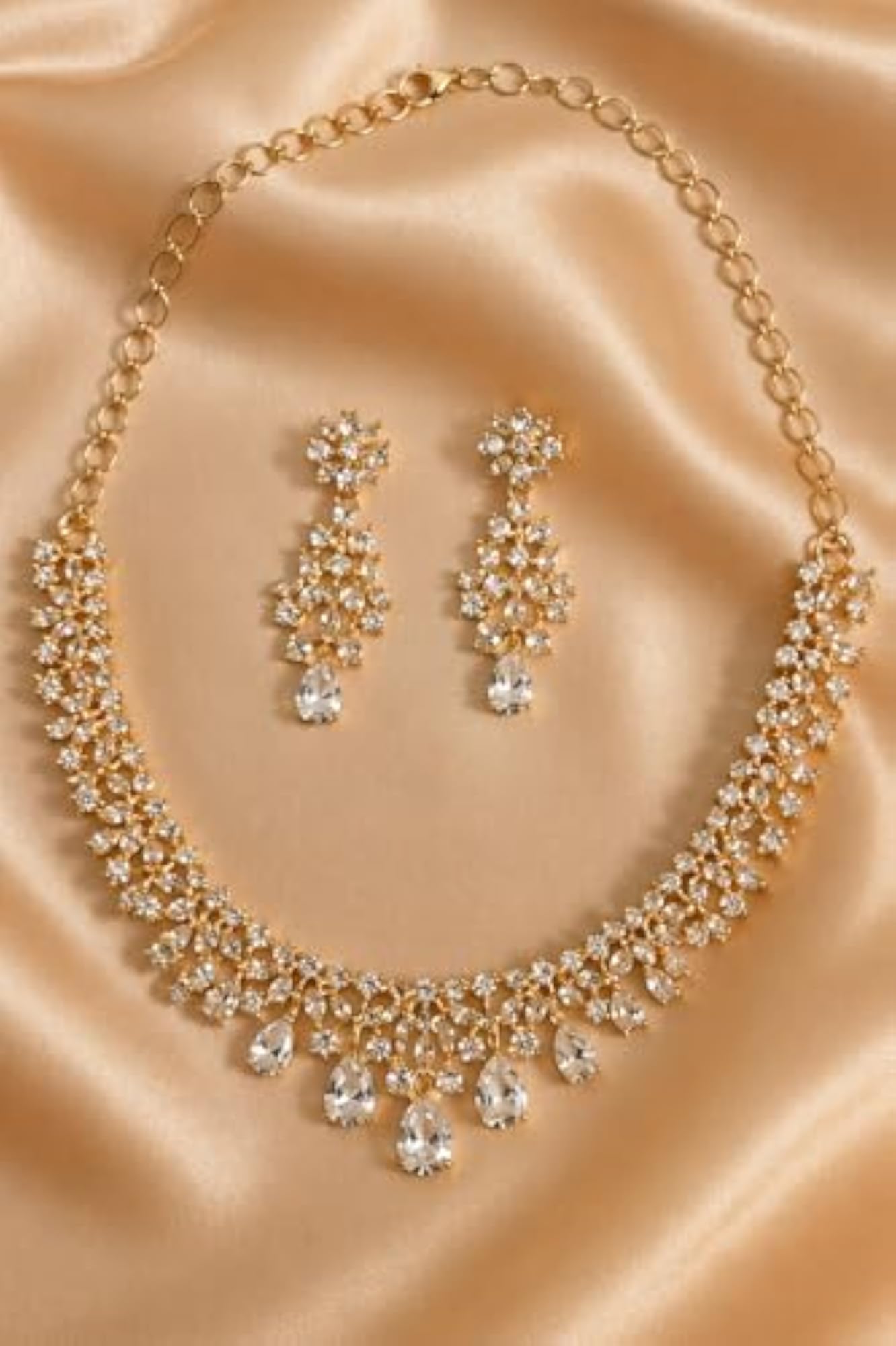 SOVAR Gold Plated American Diamond Necklace Set for Women