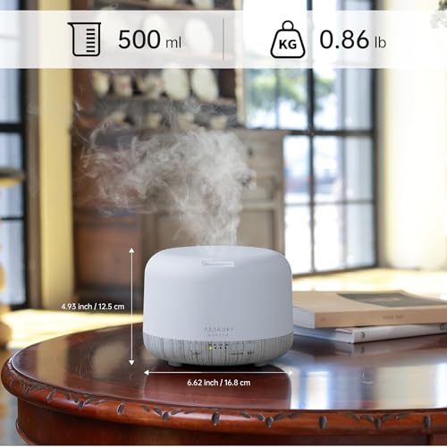 ASAKUKI Essential Oil Diffuser for Home, 500ML Aromatherapy Diffuser Humidifier with Remote Control, 7 Color LED Lights, Quiet Cool Mist Diffuser for Bedroom, Living Room, Office (White) - Image 3