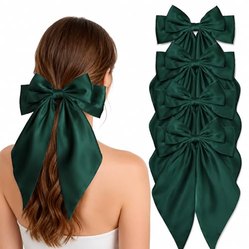 4 Pinzas Grandes para Cabello con Lazo Verde y Morado miniatura 1