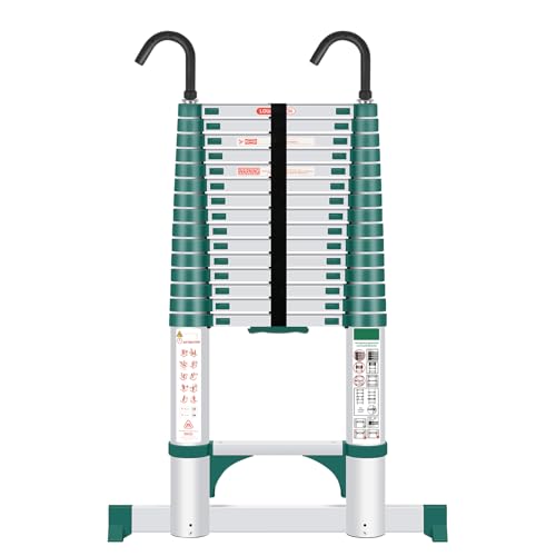 Escalera telescópica de aluminio de 4,7 m   De alta calidad, extensible, con estabilizador y ganchos desmontables, antideslizante, plegable, escalera de pie, escalera doméstica multiusos