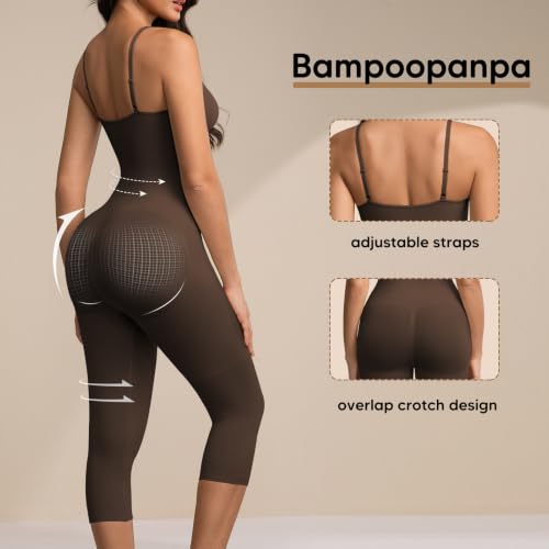 Image of Tummy Control Bodysuits Full Body Suit Shapewear One Piece Capri Jumpsuits for Women