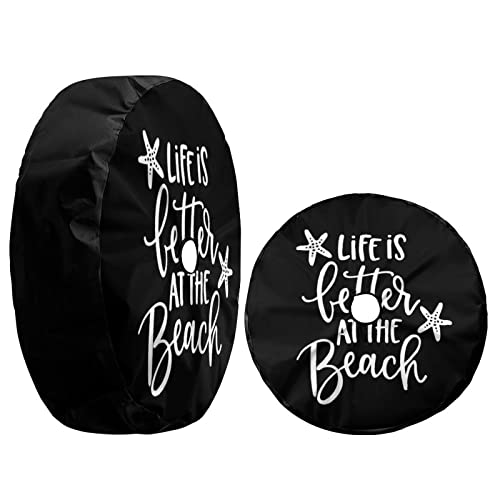 Image of Life at The Beach Spare Tire Cover with Backup Camera Hole Wheel Tire Cover Fit Trailer, RV, SUV and Many Vehicle 15inch