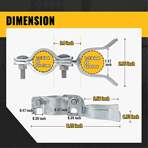 Vivida 1-3/8" Chain Link Gate Hinge & Gate Latch Kit, Include 1-3/8" Gate Frame Hinge(2 Pcs), 1-3/8" Gate Post Hinge(2 Pcs), 1-3/8" X 1-3/8" Gate Fork Latch(1 Pcs), Galvanized Steel #TOP2