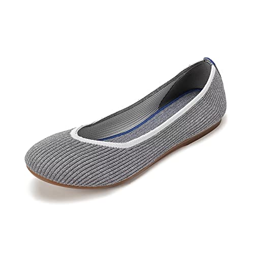 Image of Frank Mully Women's Ballet Flats Round Toe Walking Flats Slip On Work Shoes Knitted Flats Shoes for Woman Soft Lightweight