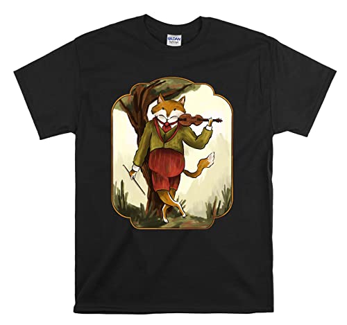 T-shirt violon et renard noir L pour homme et femme look casual