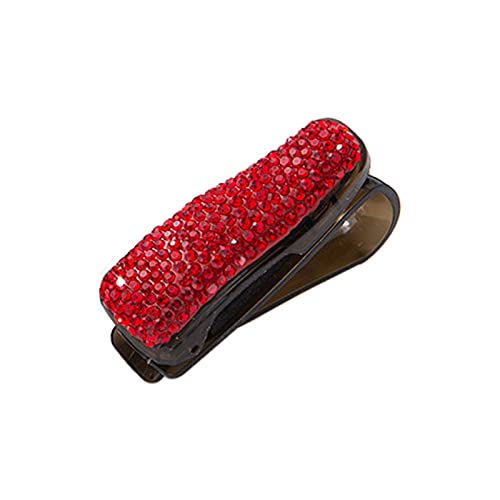 HZ-MONSTAR メガネホルダー 自動車用 サンバイザーに付き用 カードクリップ ダイヤモンド ラインストーン 車フロントガラス上部日よけ付きパーツ サングラスホルダー 眼鏡収納 20mm以下サンバイザー用 8mm以下クリップ可能 (赤色 Red)