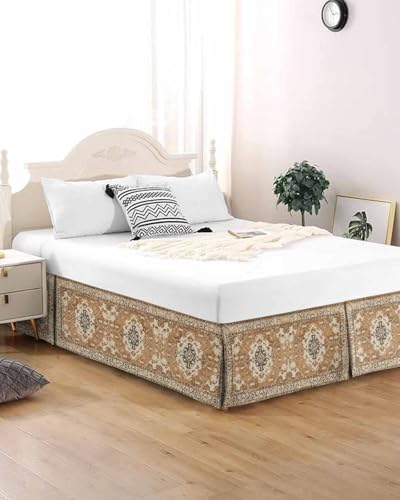 Risqiten BED SKIRT King Size 16 Inch Drop, Pleated Bed Frame Cover, Southwestern Vintage Geometric Art Sheet & Wrap Around Bed Skirts Box Spring Cover Dust Ruffle thumb #1