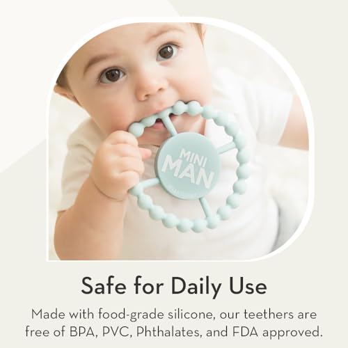 Image of Bella Tunno Happy Teether for Boy - Soft & Easy Grip Teething Ring Perfect for Babies and Teething Toys to Help Soothe Gums, Non-Toxic, BPA Free Silicone Teether, Hunk in Blue