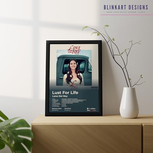 Image of BLINKART LanaDelRay- Lust For Life Wall Photo Frames | Wall Art for Bedroom, Living Room, Studio or Office | Album Cover Print with Spotify Song Link QR Code | Gift for Fans - 8x12 In