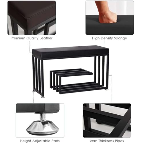 Banc de rangement chaussure 80cm rembourré en cuir PU noir et métal - 7