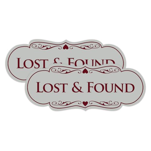 Signs ByLITA Designer Lost & Found Sign (Light Grey/Burgundy) - Large (2 Pack)