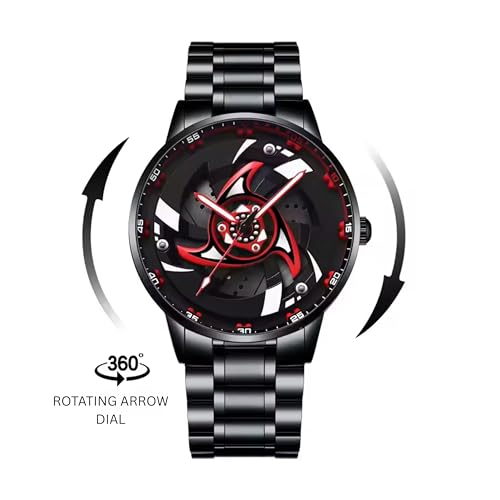 Image of GOLDENIZE FASHION Branded Men's Sport Quartz Watch Arrow Wheel Dial 360 Rotating Casual Fashion Stainless Steel Alloy Mens & Boy's Luxury Metal Gift Creative Watch