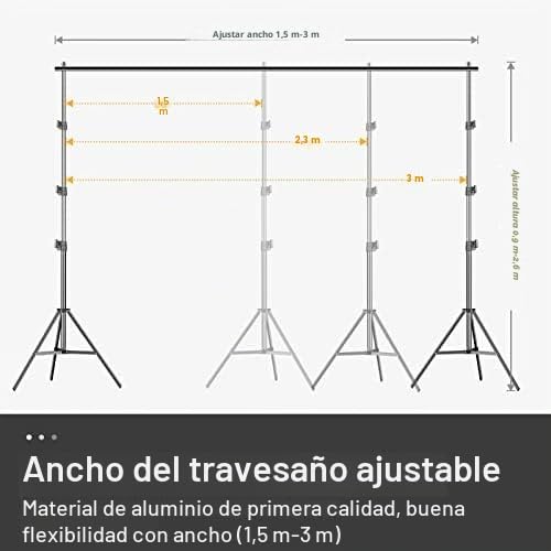 EMART Soporte de Fondo para Fotografía 2,6m X 3m, Kit de Sistema de Telón de Fotográfico Ajustable con 2 Abrazaderas de Resorte para Foto Estudio de Video Fiesta Boda