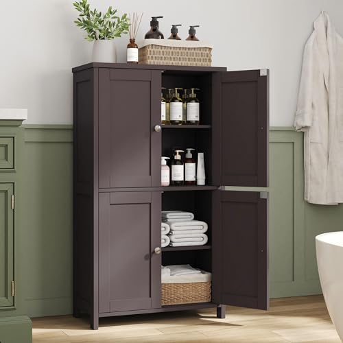 Nuturelly Bathroom Floor Storage Cabinet, Freestanding Pantry Cabinets with 4