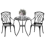 Z1UVDFUR Patio Bistro Set 3 Piece, Cast Aluminum Bistro Set for 2 w/Umbrella Hole, Outdoor Table and Chairs Set of 2, Bistro Set for Balcony/Backyard/Garden, Black