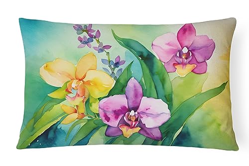 Caroline's Treasures DAC1564PW1216 Orchids in Watercolor Fabric Decorative Pillow 100% Machine Washable Pillow, Indoor or Outdoor Decorative Throw Pillow for Couch, Bed or Patio