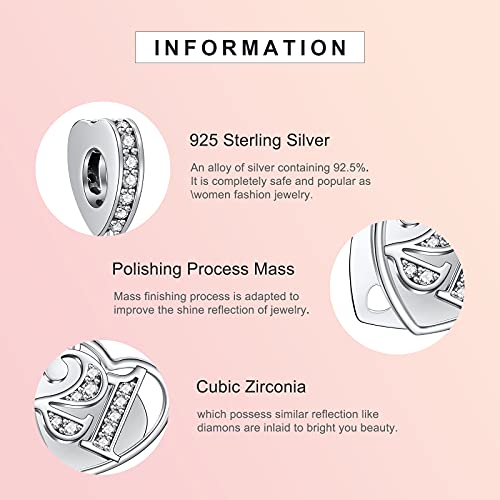 NINGAN 16 18 21 30 40 50 60 Years of Love Dangle Charms for Charms Bracelets, Forever & Always 925 Sterling Silver Cubic Zirconia Bead Pendant, Happy Birthday Jewelry Gifts for Women4