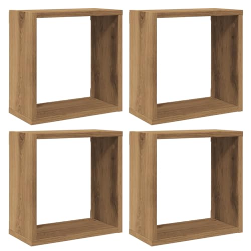 vidaXL Estantes Cubo de Pared 4 uds Madera Roble Artisan 30x15x30 cm, estantería de Pared, estantería Flotante, Armario de Pared, Estante de Pared