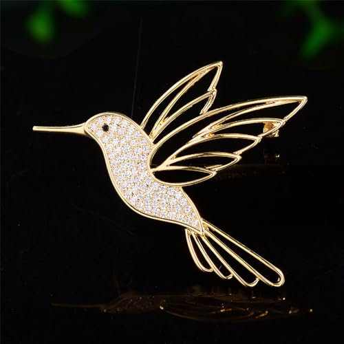 Image of Hollow Hummingbird Brooch Pin for Women CZ Rhinestone Animal Bird Lapel Pins Flying Birdie Statement Fashion Brooches Scarf Buckle Bag Clip Badge Dress Sweater Accessory Jewelry