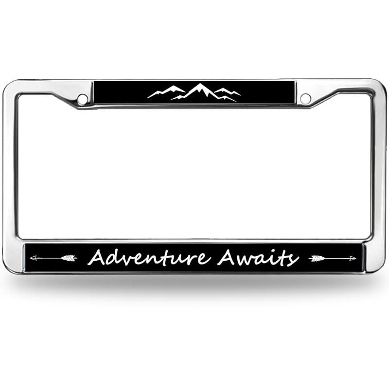Image of Mount Adventure Lover License Plate Frame for Father's Day Proud Adventure Awaits License Plate Frame Anti-Theft