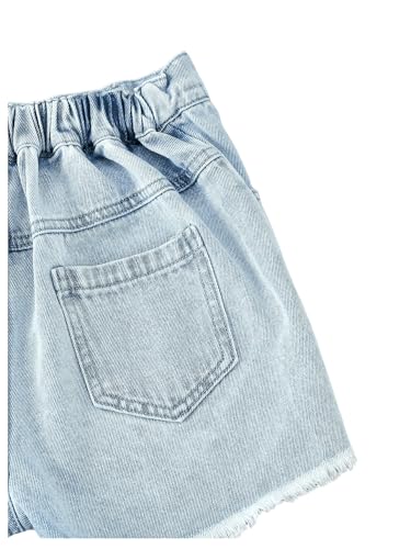 Image of Floerns Girl's Ripped Raw Hem Elastic Waist Straight Leg Denim Shorts with Pockets