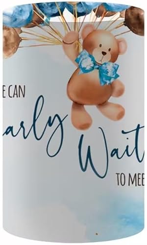 We Can Bearly Wait to Meet You - Cubierta de pedestal para baby shower, tema de oso de peluche, color azul pastel, marrón, baby shower, cubierta de