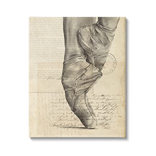 Stupell Industries Ballerina Ballet Slippers Monochrome Vintage Text Collage, Design by Jennifer Paxton Parker