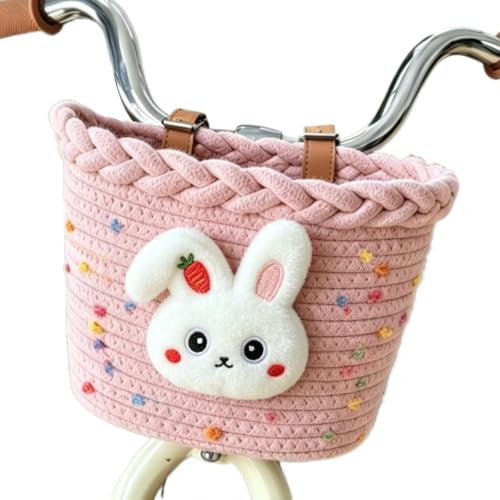 Front Basket for Bikes Vintage Woven Cute Rabbits Bicycle Storage