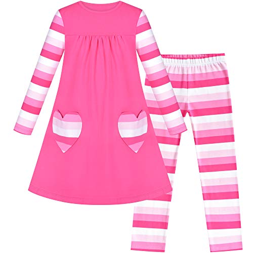 Image of Sunny Fashion Girls Outfit Set 2 Piece Cotton Heart Casual Dresss Top Pants