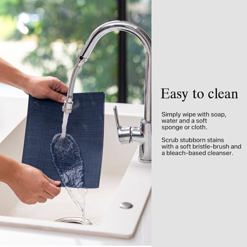 Image of Placemats Set of 4 - Easy Clean Woven Vinyl Placemats for Dining Table, Indoor /Outdoor Place Mats, Washable PVC Table Mats (Navy Blue)