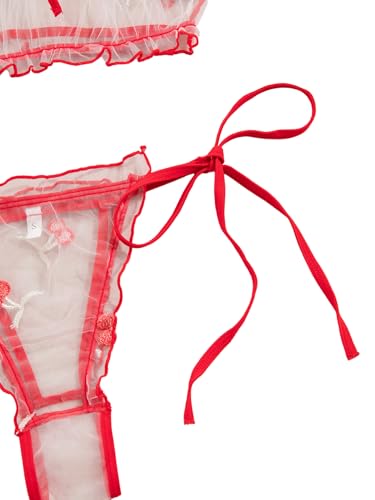 Image of Lilosy Sexy Stretch Ruffle Tie Sheer Mesh Lingerie Set Outfits