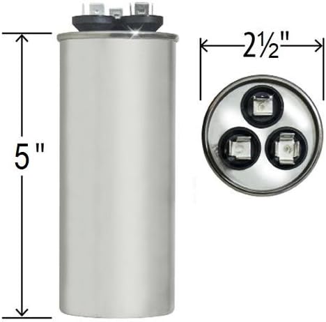 70+5 MFD uf Micro Farad 370 or 440 Volt Dual Run Round Capacitor TP-CAP-70/5/370-440V for Condenser Straight Cool or Heat Pump Air Conditioner - Guaranteed to Last 5 Years