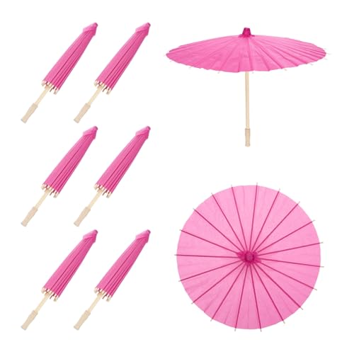 QUARKZMAN 6 Parapluies en Papier, 16" Parapluie en Papier DIY Parapluies Peints À l'huile pour Accessoires De Photographie Artisanat Décoration De Mariage, Rouge Rose