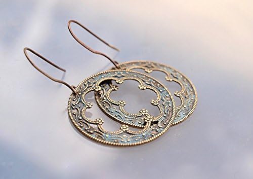 Brass Wreath Earrings with Aqua Patina