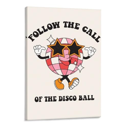Disco Ball Poster Funky Retro Disco Posters Vintage Disco Ball Painting Trendy Party Wall Art for Modern Bar Dorm Bedroom Decor Frame-style 20x30inch(50x75cm)