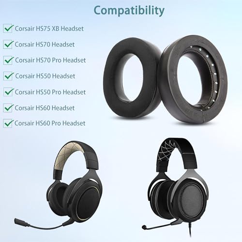 HS75 Almohadillas Compatibles con Auriculares Corsair HS75 XB/HS70/HS60/HS50/Pro (Gel de Enfriamiento y Espuma de Memoria) miniatura 2