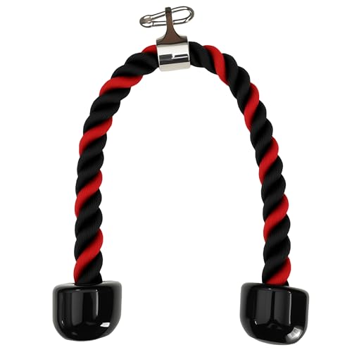 Rivotrance 27 Inch Tricep Rope Cable Attachment Heavy Duty Nylon Braided Gym Rope for Cable Machine, LAT Pull Down, Tricep Pushdowns Fitness Accessories for Home Gym (Black&Red)