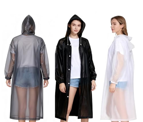 mawmuaw 3 Stück Regenmantel Schwarz Weiß und Grau Regenponcho Damen Regencape Herren Eva Regen Poncho Wasserdicht wiederverwendbar Regen Zubehör für tägliche Ausflüge Musikfestivals Konzerte Camping