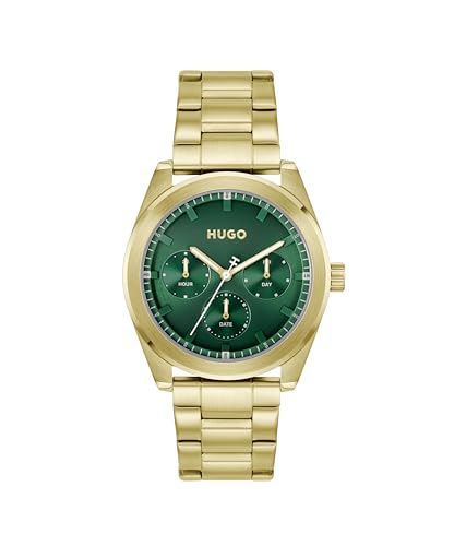 Hugo Multi Zifferblatt Quarz Uhr für Herren Kollektion #Bright Sport mit Helles Gelbgold Edelstahlarmband - 1530425