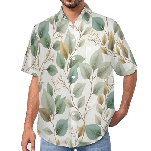 Chemise Hawaïenne Homme à manches courtes et imprimé plantes à feuilles mignonnes rétro d'été