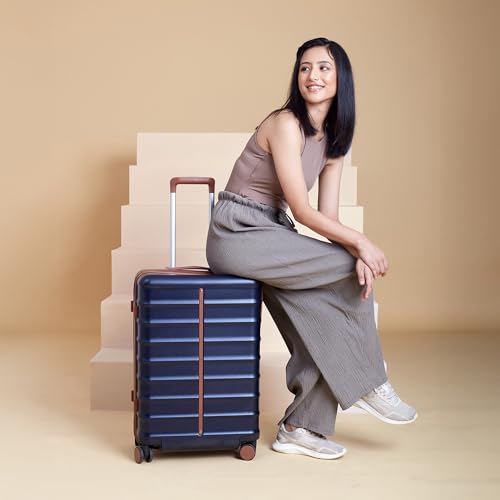 Image of Assembly Medium Check-in Luggage with Anti-Theft Features & TSA Lock, Durable Polycarbonate Hard Shell Suitcase for Travel, Blue, 24-Inch