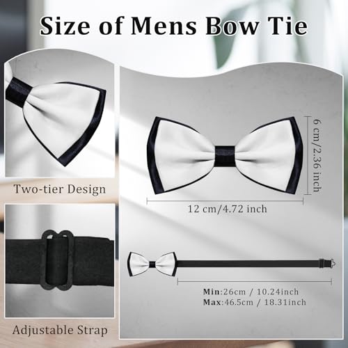 Image of LJBFNN Mens Bow Tie, Clip on Pre Tied Bow Ties for Men Solid Color Adjustable Tuxedo Bowties for Suit Wedding Graduation