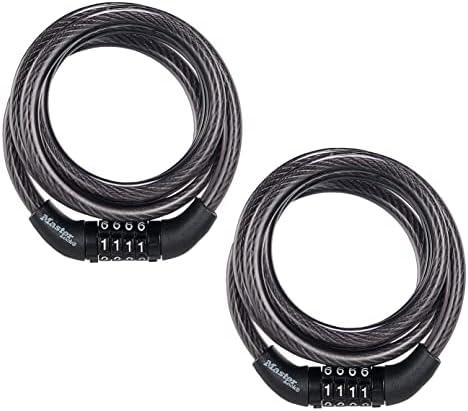 Master Lock Bike Lock Cable, Combination Bicycle Lock, Cable Lock for Outdoor Equipment, 2 Pack, 8143T,Black