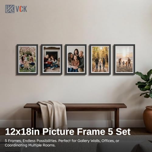 Image of VCK 12x18 Frame 5 Pack, Black Wood, 11x17 Mat, Glass, for Poster Prints
