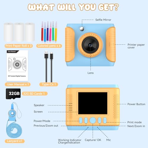 Instant Print Camera for Kids,2.4 Inch Screen Kids Instant Cameras,Christmas Birthday Gifts for Girls Age 3-12, ortable Toddler Toy for 3 4 5 6 7 8 9 10 11Year Old Girls Boys Blue by GigaMinds - Used condition - Image 6