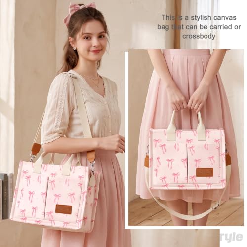 Image of Canvas Tote Bag for Women with Pockets Crossbody Bag Tote Shoulder Handbags Casual Work Bags Everything Tote Bag