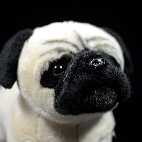 Tiny Heart Mops Stofftier Plüschtier 27cm/10” realistisches Hund Plüsch schönes Tier niedliche und weiche Geschenke für Kinder Jungen und Mädchen Spielzeug Weiß