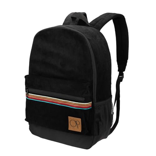 Ocean Pacific OG Mochila de veludo cotelê para viagens, esportes, praia, trabalho, mochila casual para homens e mulheres, serve para laptop de 15,6 polegadas, Preto, 15.6 inches