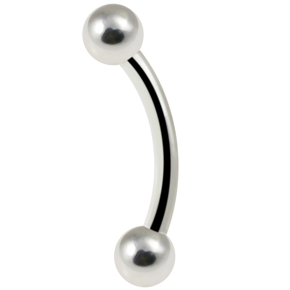 PiercingPoint925 Sterling Silver 16 Gauge Internally Thrreaded Curved Barbell with ball - Eyebrow Bar - Silver Tragus Piercing - 925 Sterling Silver Eyebrow Body Piercing Jewelry