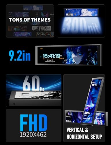 Image of upHere 9.2'' Secondary Monitor IPS LCD Screen PC Secondary Monitor USB PC Temperature Display Mini Screen with Hardware Monitoring & Custom Display for DIY PC Enthusiasts /Gaming /Sea View Chassis